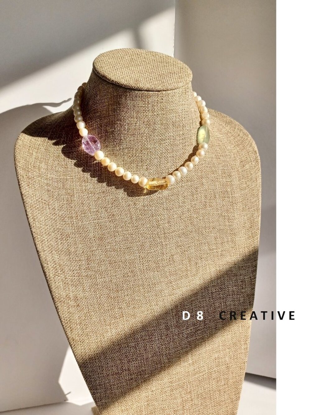Natural cultured freshwater pearl with crystal handmade choker necklace